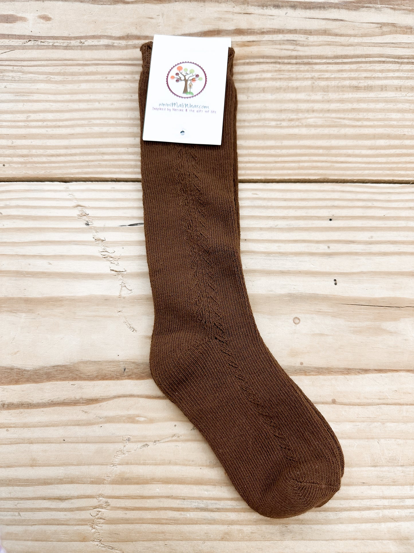 French Lace Dressy Knee-High Knit Socks: Dark Brown