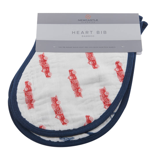 Fire Truck and Dalmatian Heart Bibs; Bamboo - Set of 2