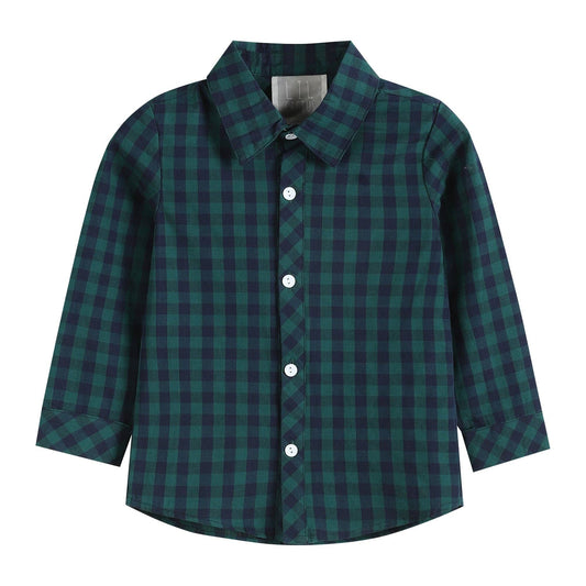 Blue and Green Tartan Boy Dress Shirt
