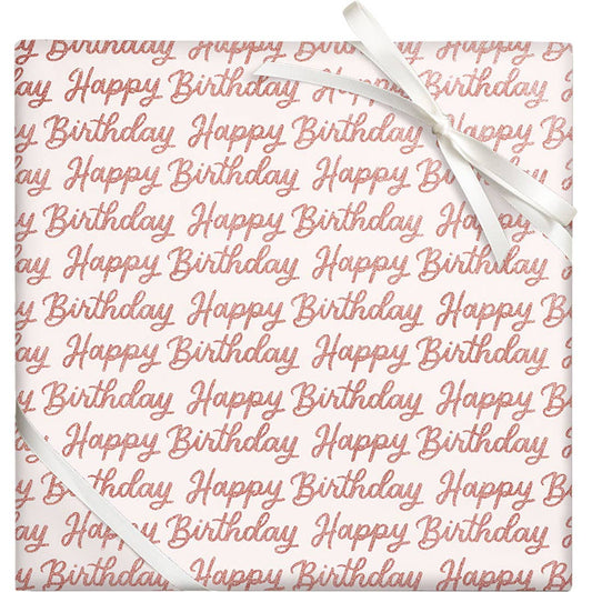 Happy Birthday Pink Glitter Script Roll Wrap