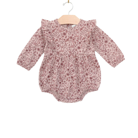 Flutter Long Sleeve Romper- Dusty Rose