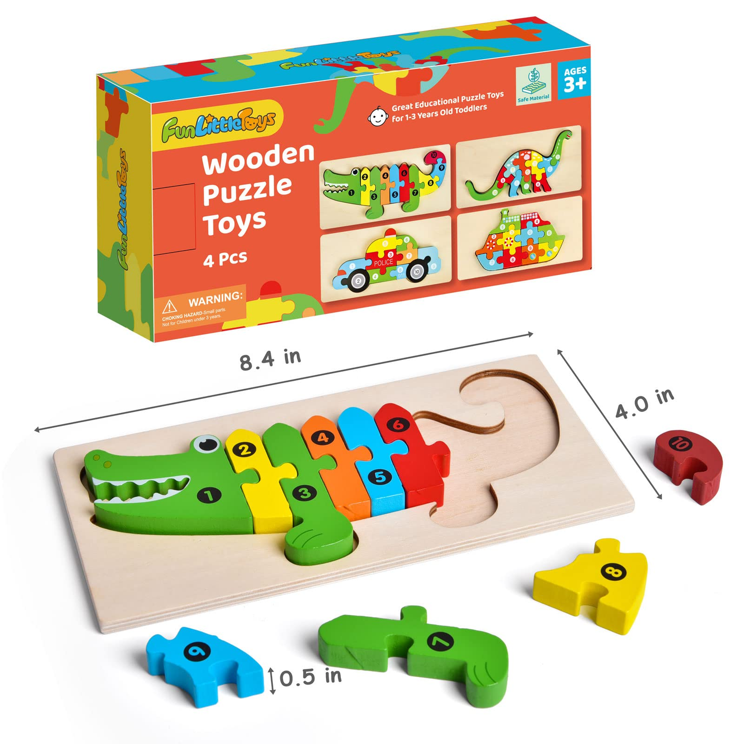4-Pack Wooden Puzzles for Toddlers