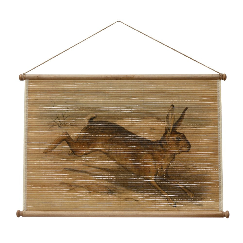 Printed Bamboo Scroll Wall Decor w/ Vintage Reproduction Rabbit Image
